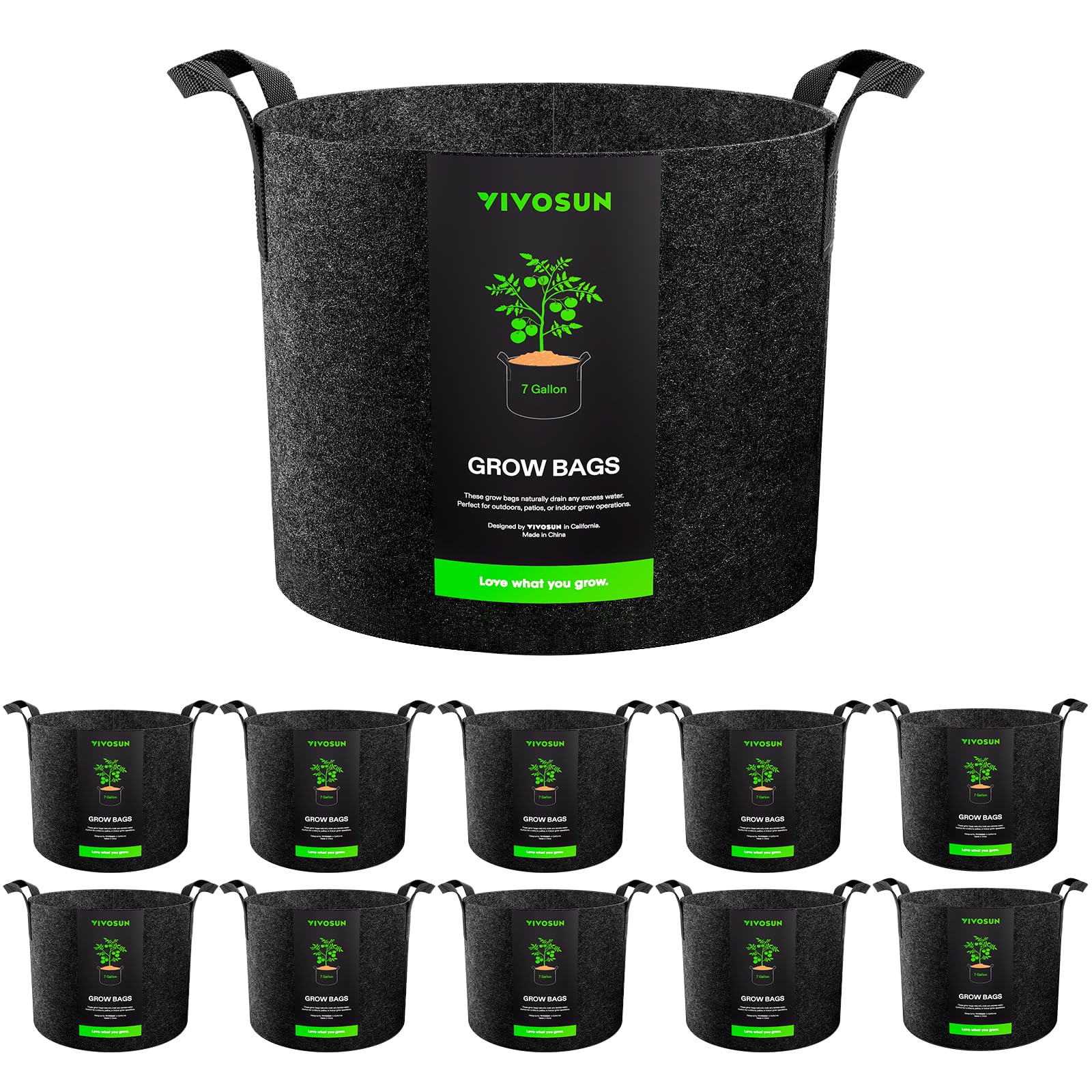 VIVOSUN 10-pack 7-gallon grow bags front view shows sturdy construction for plants