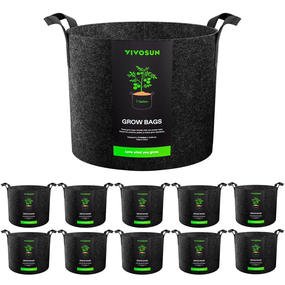 VIVOSUN 10-pack 7-gallon grow bags front view shows sturdy construction for plants