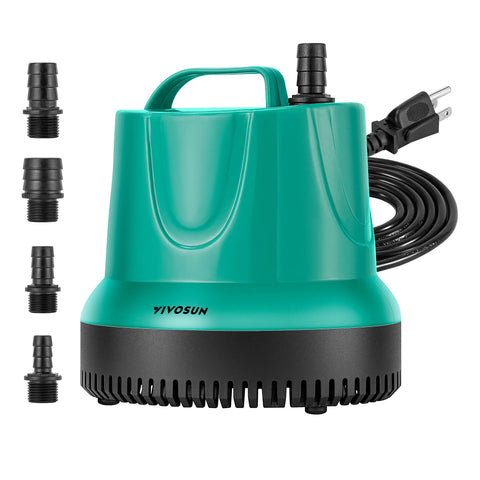 VIVOSUN 1150GPH submersible pump front view showing compact design for tight spaces.