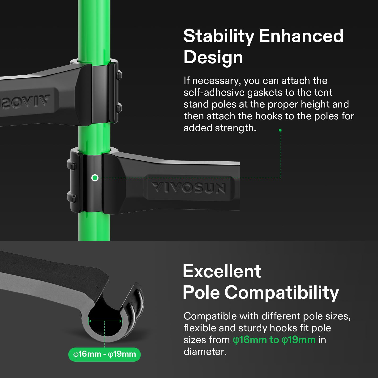 VIVOSUN 16mm diameter pipes adapt to smaller sections for versatile builds