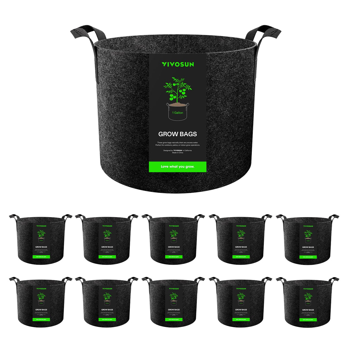 VIVOSUN 1-gallon grow bag front view showing sturdy fabric and compact profile