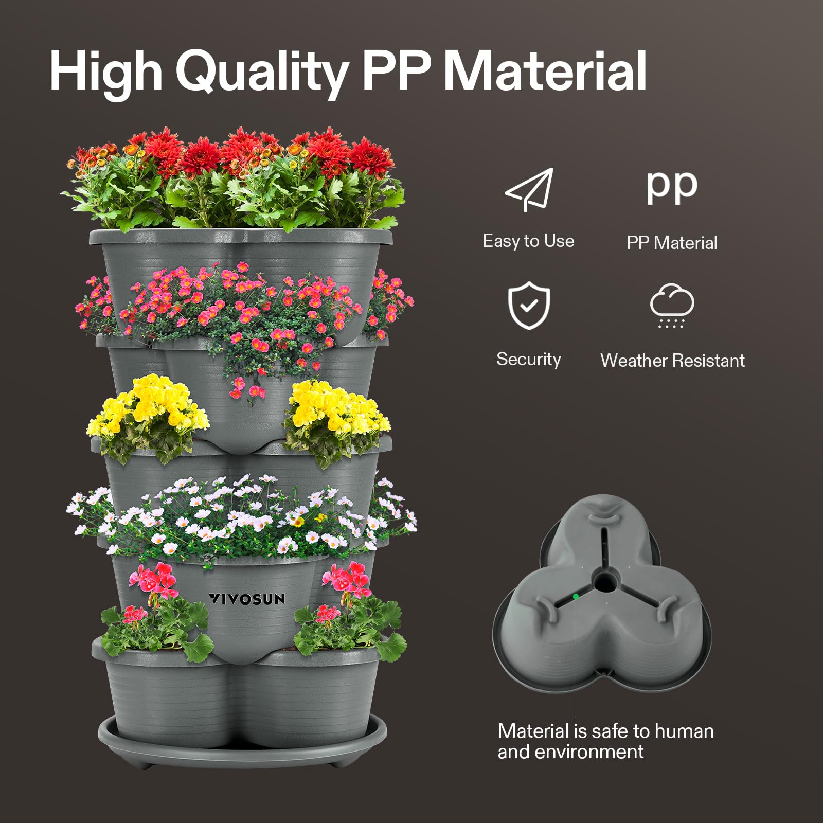 VIVOSUN 2-pack 5-tier vertical planter hanging setup demonstrating suspension option