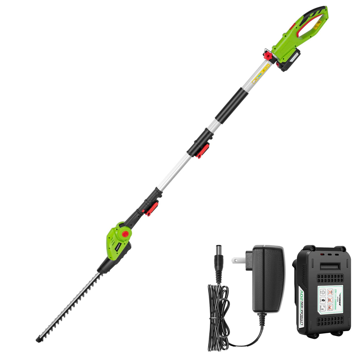 VIVOSUN 20V cordless pole hedge trimmer shown for clean, precise garden edging.