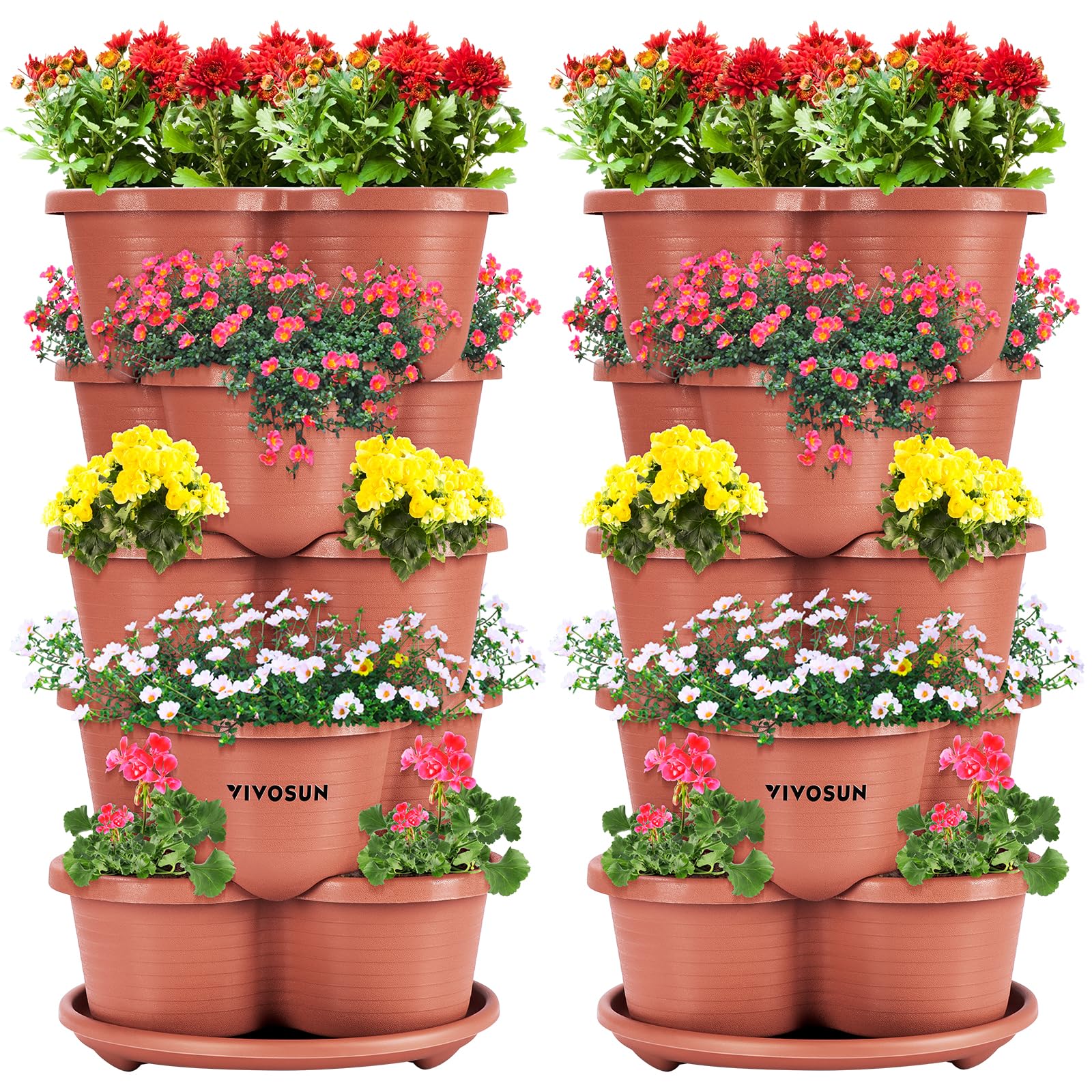 VIVOSUN 2-pack 5-tier vertical planter stacked for compact strawberries and herbs, saving space.