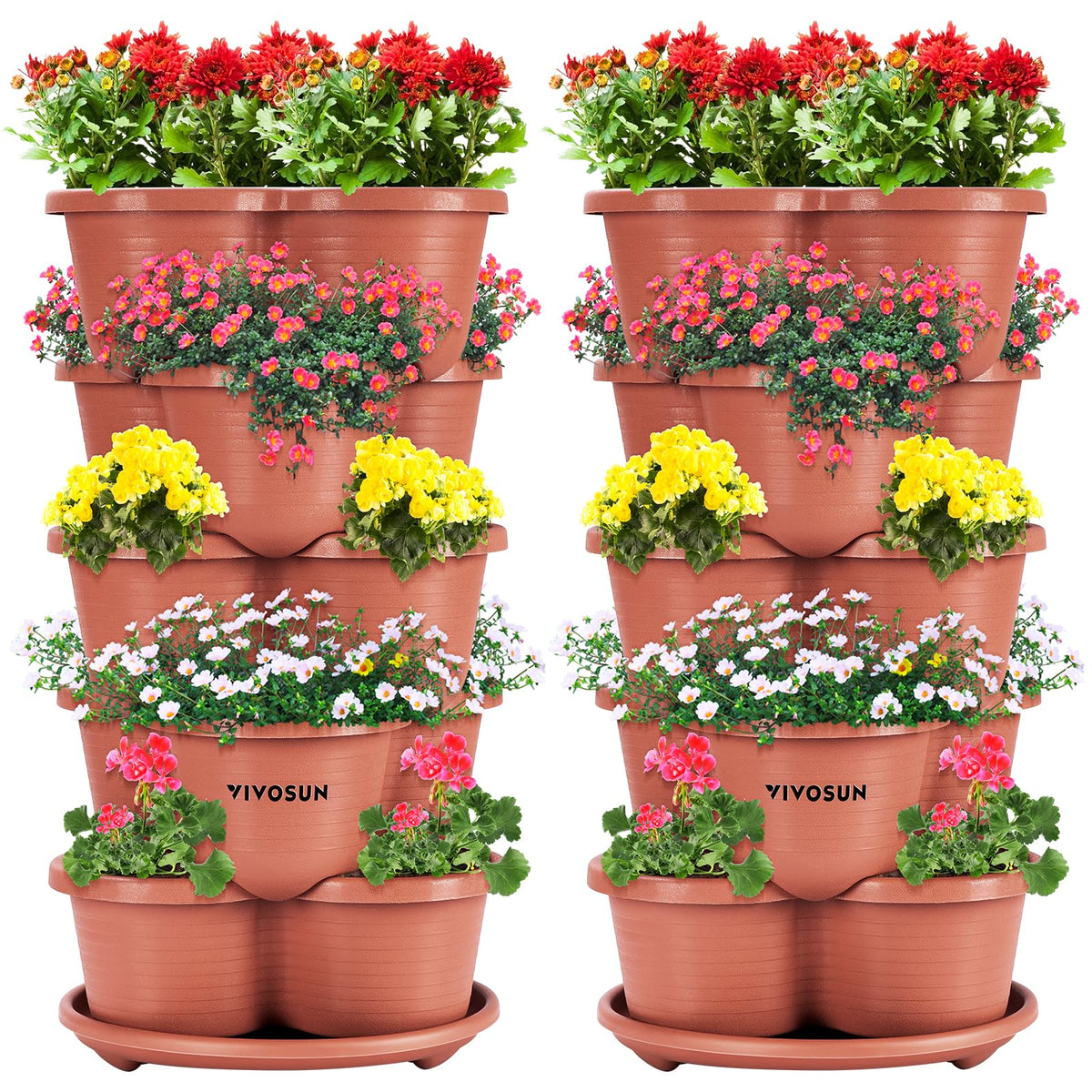 VIVOSUN 2-pack 5-tier vertical planter stacked for compact strawberries and herbs, saving space.