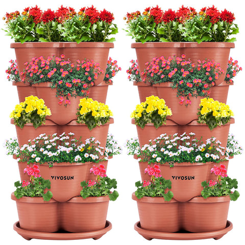 VIVOSUN 2-pack 5-tier vertical planter stacked for compact strawberries and herbs, saving space.