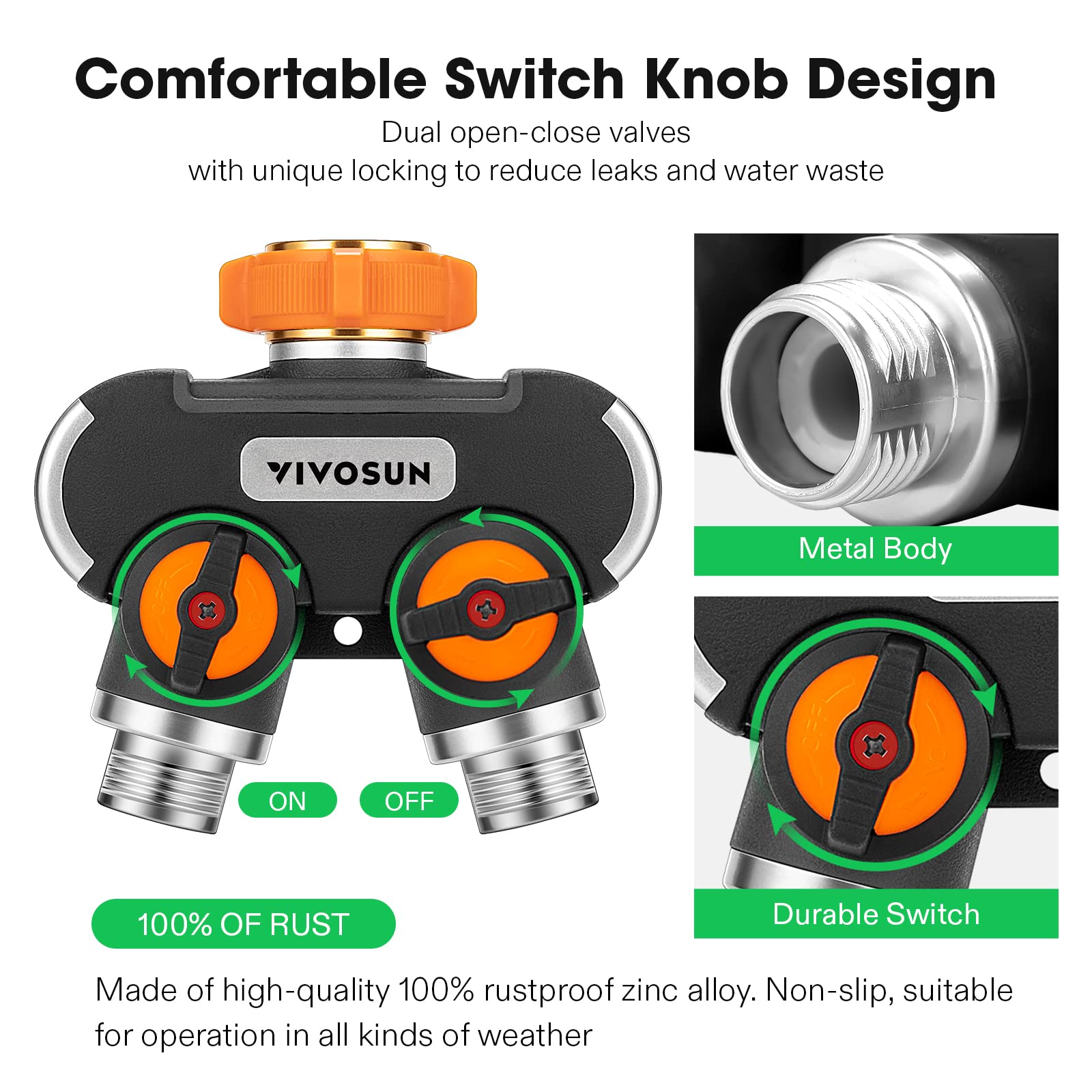 VIVOSUN 2-Way Splitter with two hoses connected for lawn and garden use.
