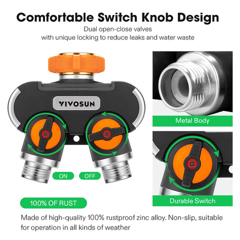 VIVOSUN 2-Way Splitter with two hoses connected for lawn and garden use.