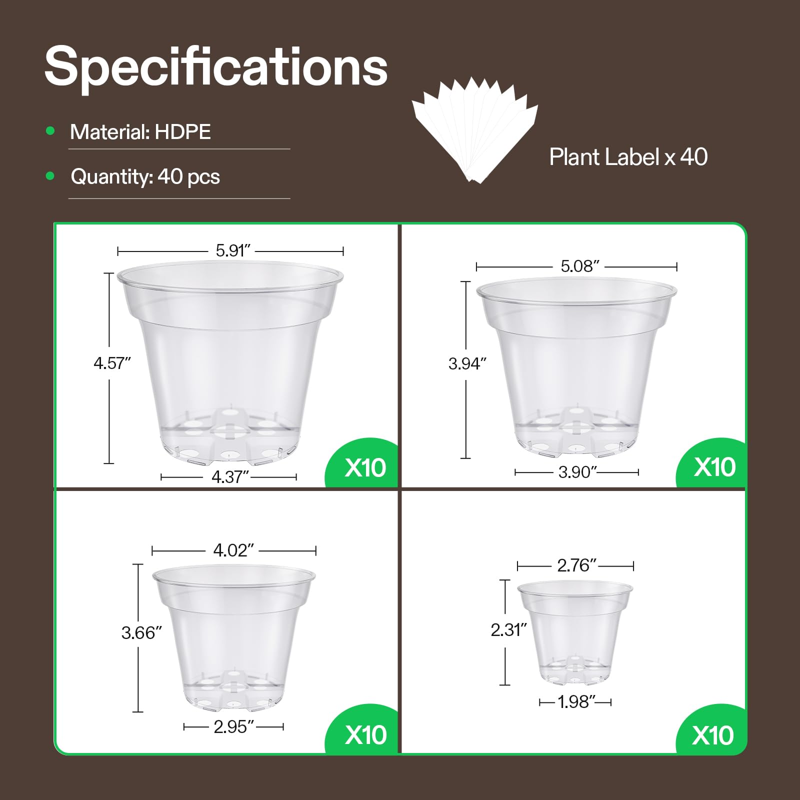 VIVOSUN assorted 3/4/5/6 inch pots support growth stages.