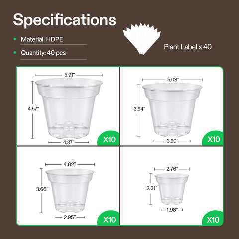 VIVOSUN assorted 3/4/5/6 inch pots support growth stages.