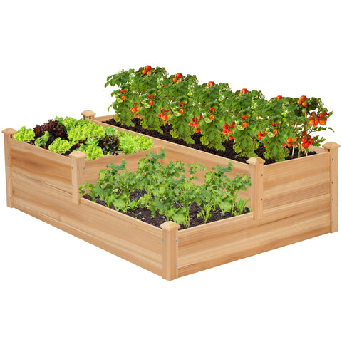 VIVOSUN 3-tier wooden raised garden bed broad planting area for vegetables and flowers.
