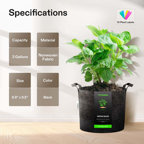 VIVOSUN 300g thick nonwoven fabric provides sturdy, breathable planter bags