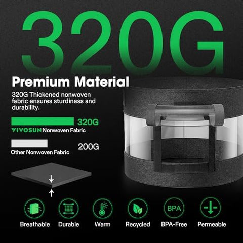 VIVOSUN 320g nonwoven grow bag durable, food-safe material for plants