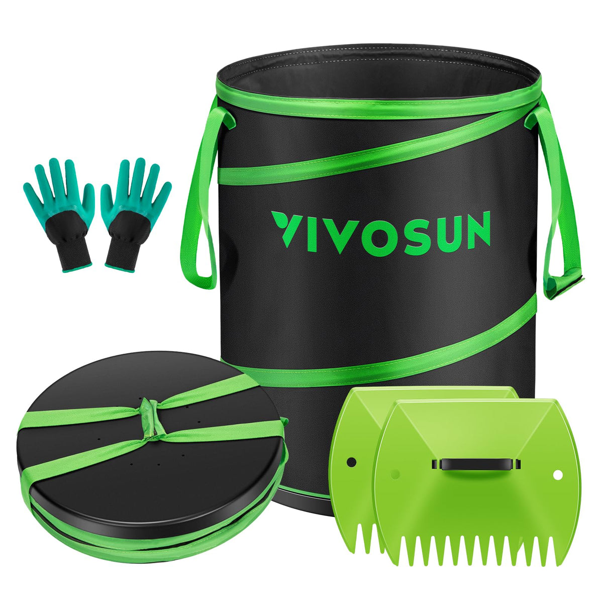VIVOSUN 47-gallon collapsible garden bag ready for storage and yard cleanup