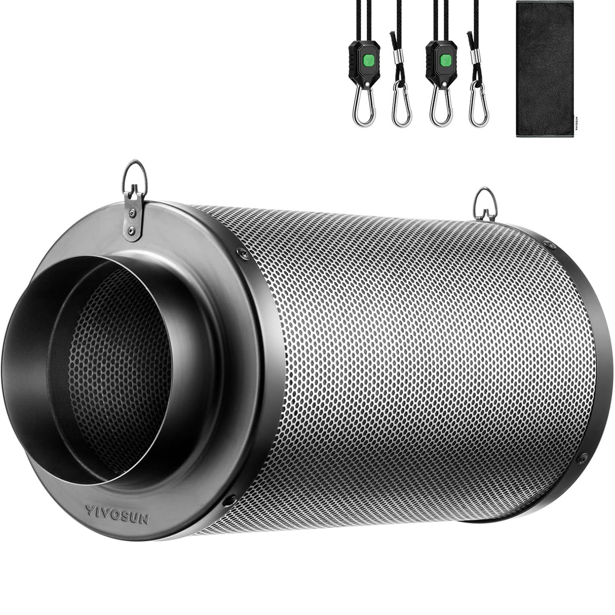 VIVOSUN 4in air carbon filter front view with Australian charcoal reduces odors.