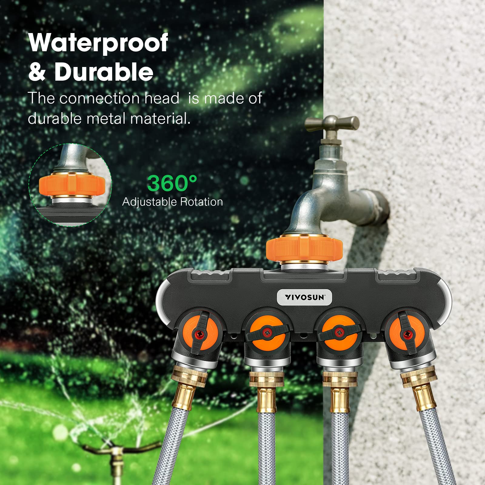 VIVOSUN hose splitter connection detail showing valve design