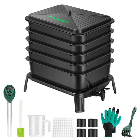 VIVOSUN 5-layer worm compost bin assembly showing stacked trays for efficient vermicomposting