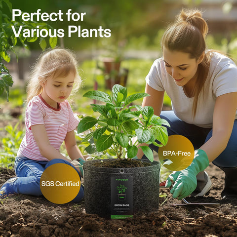 VIVOSUN 5-pack 10 gallon grow bags in nonwoven fabric promote durable use and aeration
