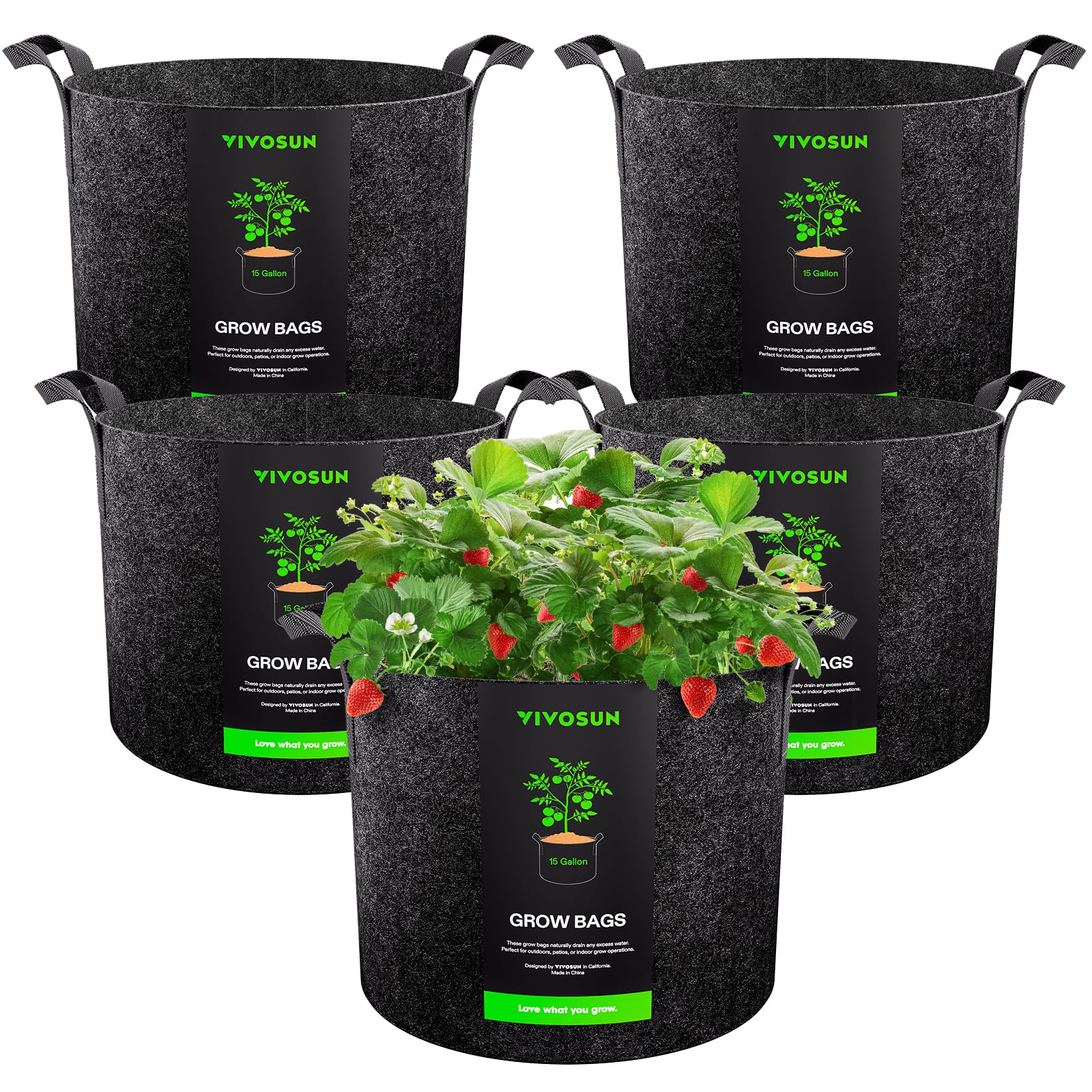 VIVOSUN 5-pack grow bags material close-up shows sturdy fabric for durable gardening