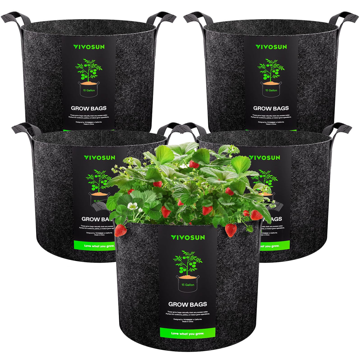 VIVOSUN 5-pack grow bags material close-up shows sturdy fabric for durable gardening