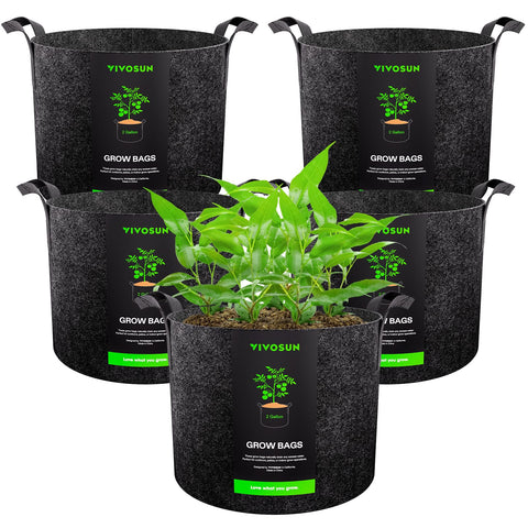 VIVOSUN 5-pack 2-gallon grow bags with handles for easy transport and setup