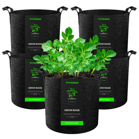 VIVOSUN 3-gallon grow bags stacked for easy storage and bulk purchase.