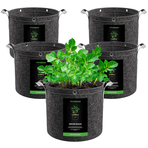 VIVOSUN 5-pack grow bags with thick nonwoven fabric for better root aeration.
