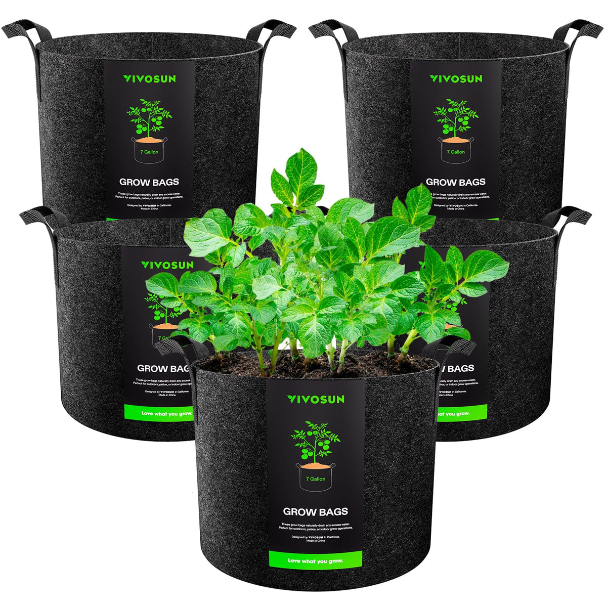 VIVOSUN 5-pack 7-gallon grow bags for balcony gardening.