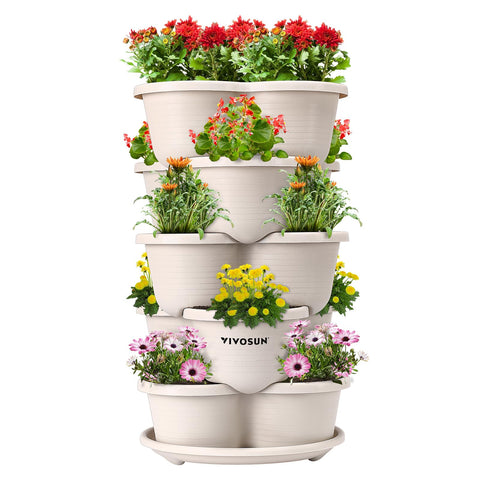 VIVOSUN 5-tier vertical planter front view in ivory for small-space gardens.