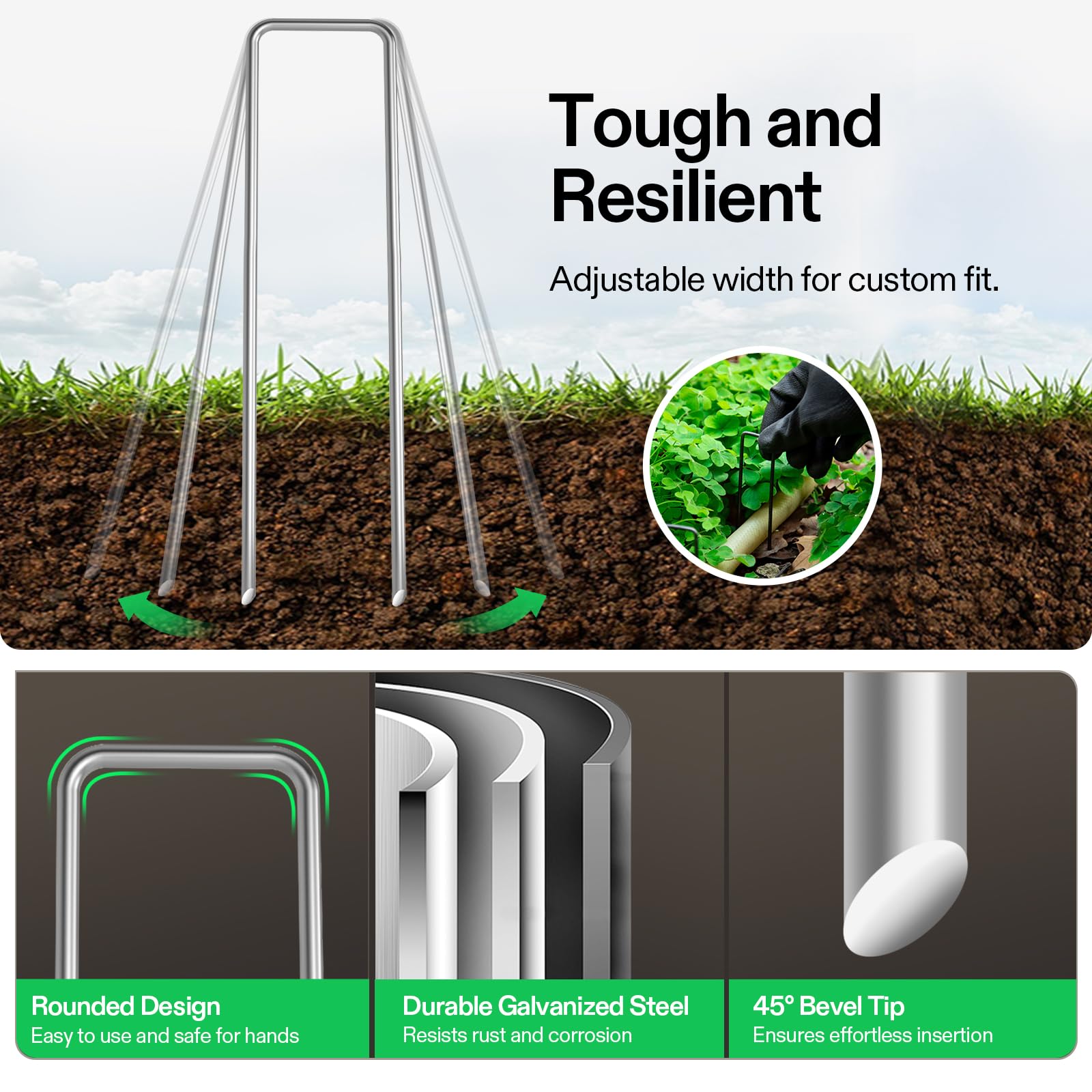 VIVOSUN 50-pack staples, compact packaging ready for weed barrier tasks.