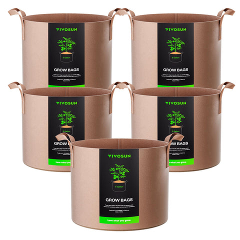 VIVOSUN 5-gallon grow bag with strap handles for easy transport and setup.
