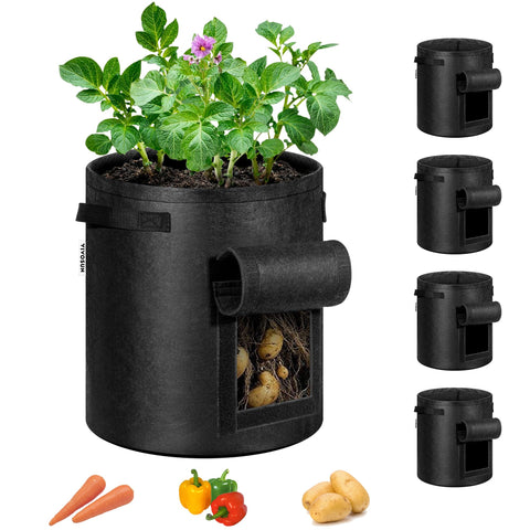 VIVOSUN 5-pack potato grow bags with handles and window for easy harvest.