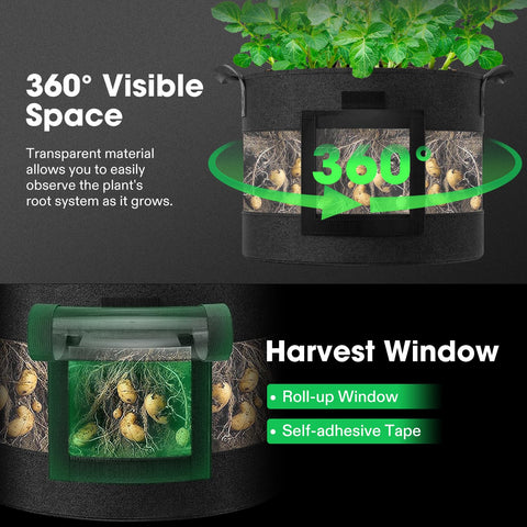 VIVOSUN grow bags with harvest window for damage-free harvesting.