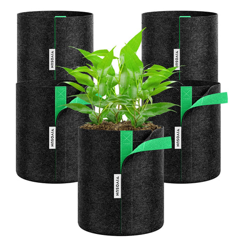 VIVOSUN 5-pack 2 gal grow bags with side seam for easy transplanting.