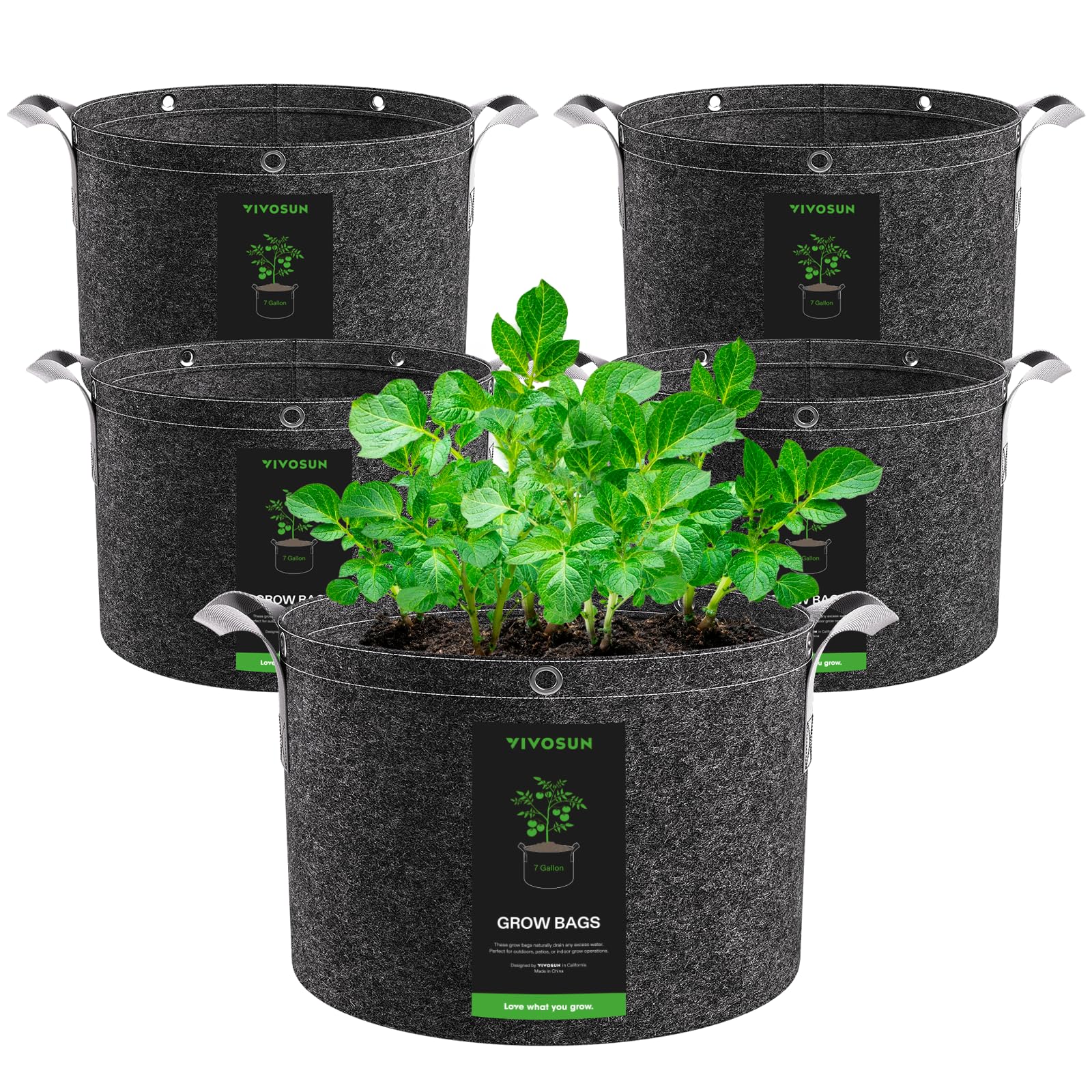 VIVOSUN 5-pack 7-gallon grow bag with flat base for easy planting and filling