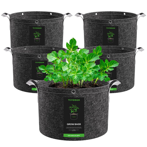 VIVOSUN 5-pack 7-gallon grow bag with flat base for easy planting and filling