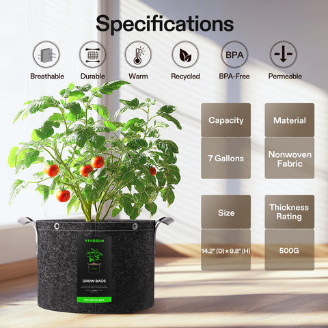 VIVOSUN 5-pack grow bags suitable for fruits, vegetables, and flowers in small spaces