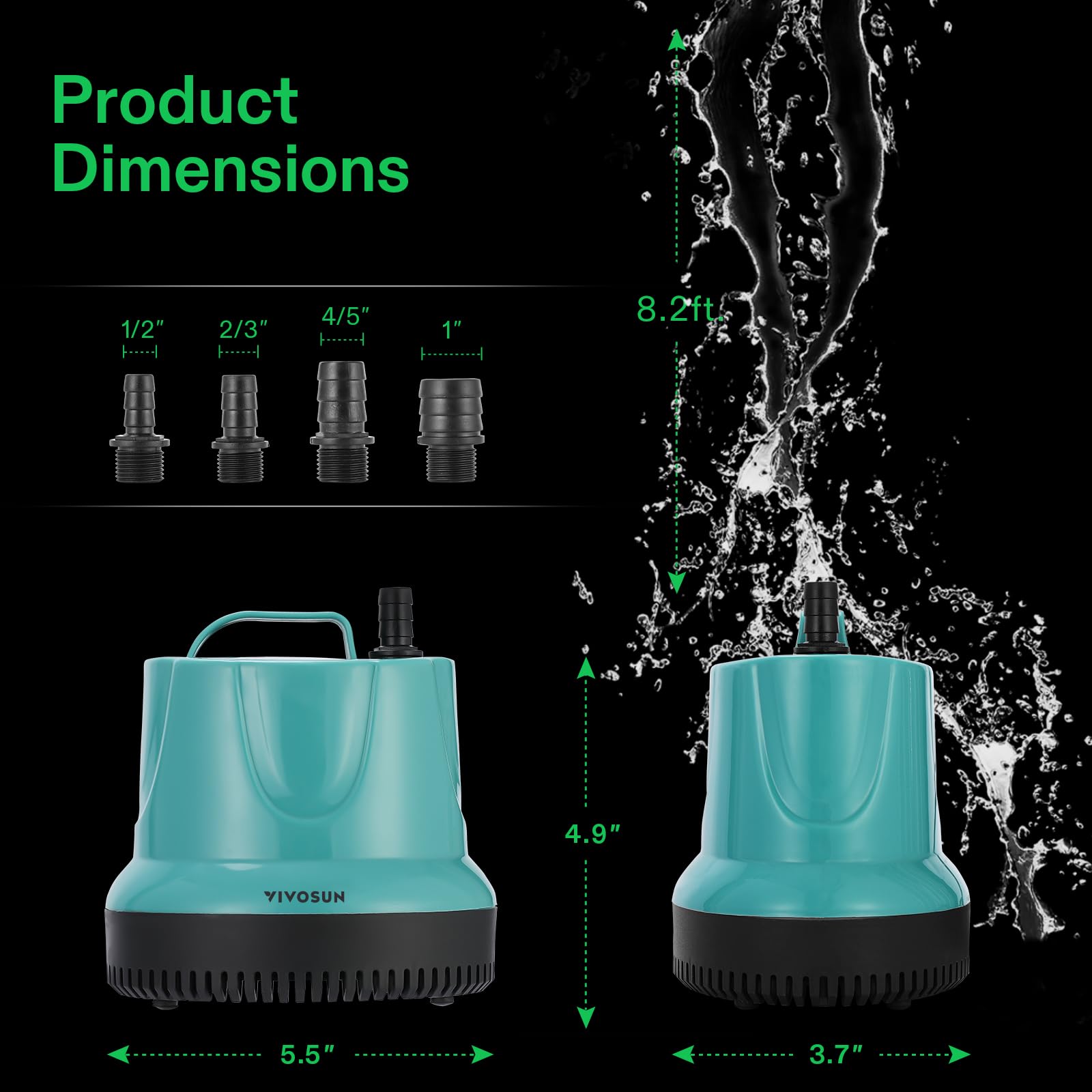 VIVOSUN 660GPH submersible pump 360-degree filter for comprehensive circulation