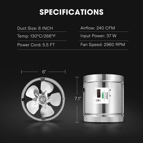 VIVOSUN 6in inline duct fan in basement setup boosts ventilation.