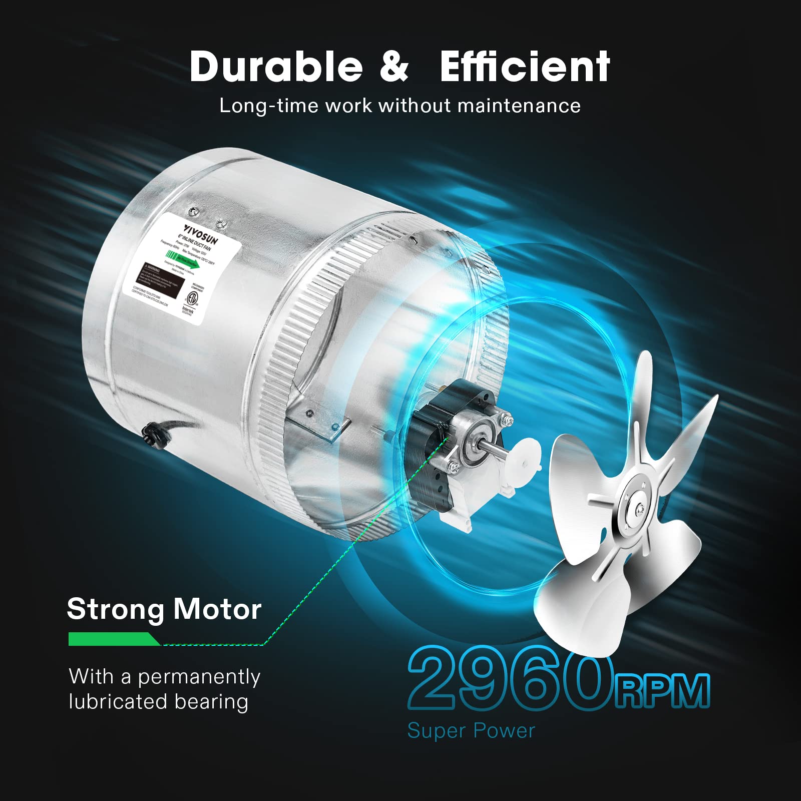 VIVOSUN 6in inline duct fan installation view illustrating easy mounting.
