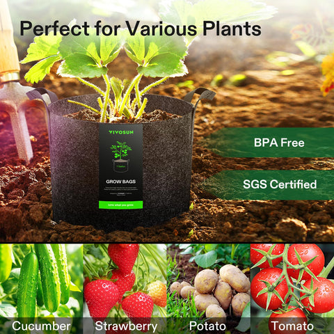 VIVOSUN 7-gallon grow bags durable handles close-up with reinforced stitching