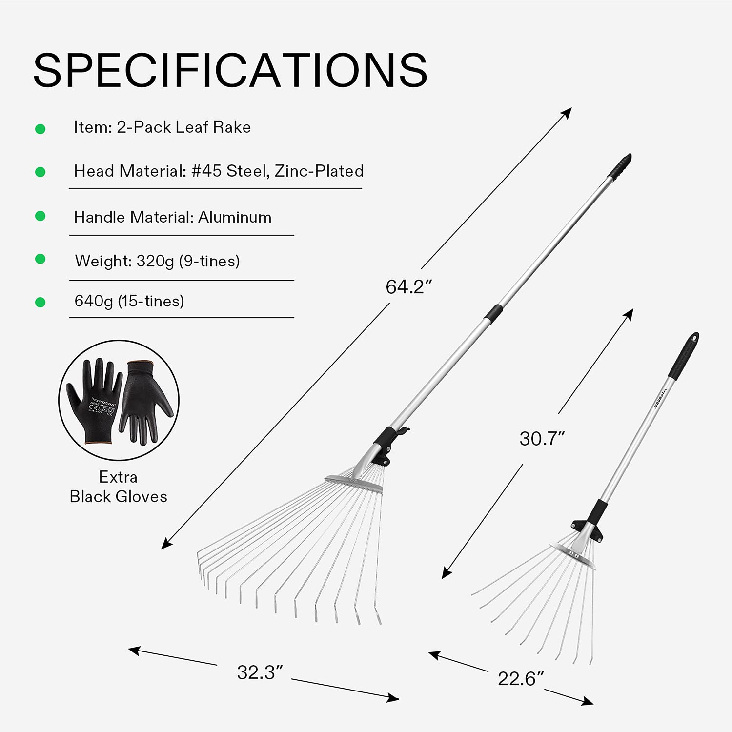 VIVOSUN 9-tine rake extended for confined garden spaces