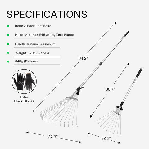 VIVOSUN 9-tine rake extended for confined garden spaces