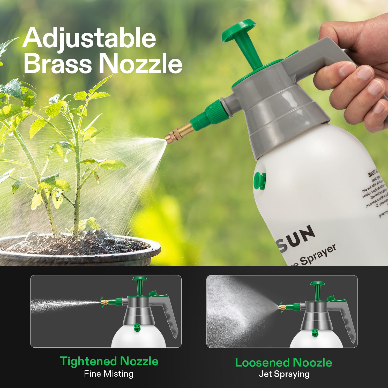 VIVOSUN adjustable brass nozzle switches from jet to mist for versatile spraying.