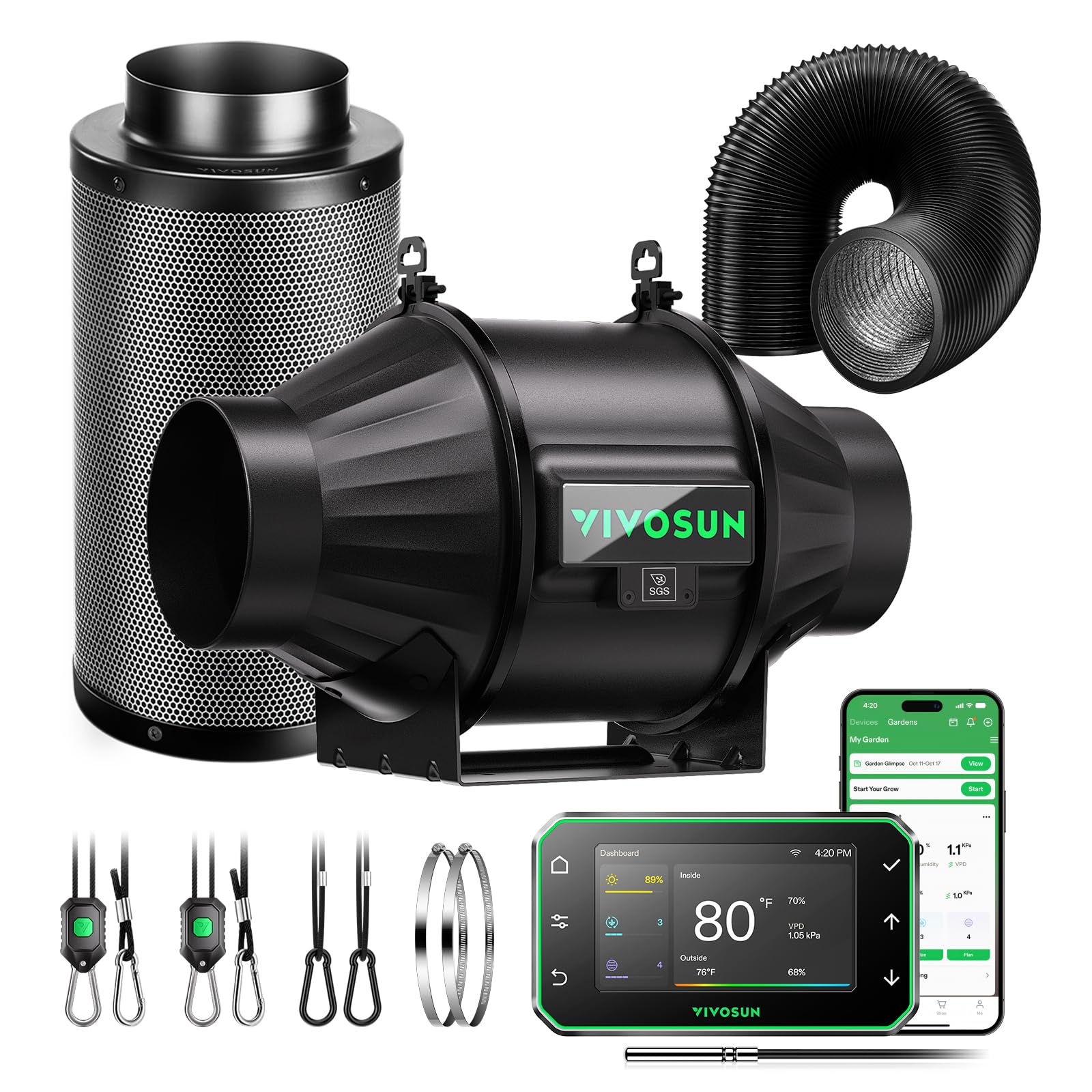 VIVOSUN AeroZesh T4 inline fan boosts airflow for efficient tent ventilation.