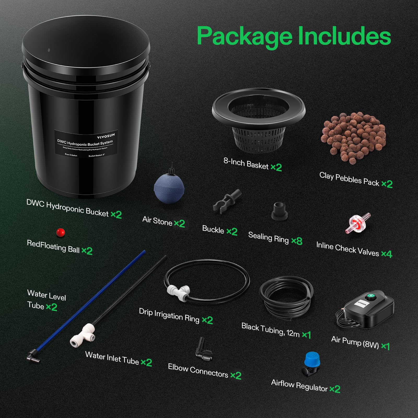VIVOSUN air stones and hose; bubbly circulation boosts oxygen delivery.