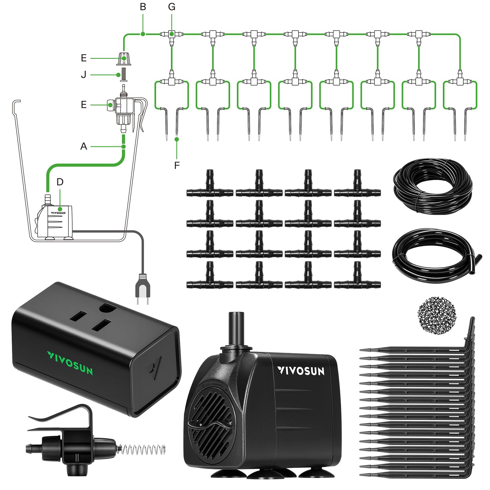 VIVOSUN automatic drip irrigation kit emitters provide precise watering with minimal waste.