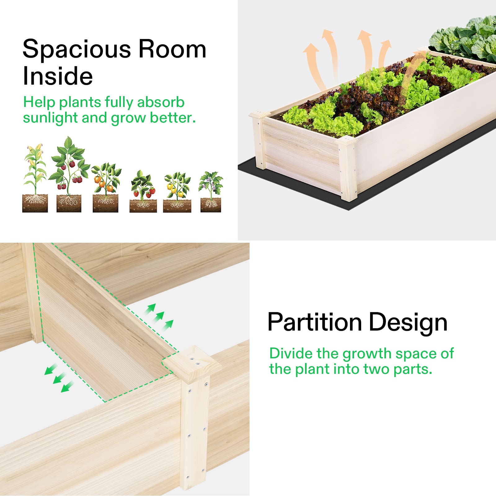 Included liner protects wood and soil contact in the VIVOSUN planter.
