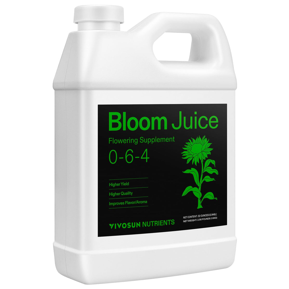 VIVOSUN Bloom Juice bottle front view highlights flowering support for blooming plants