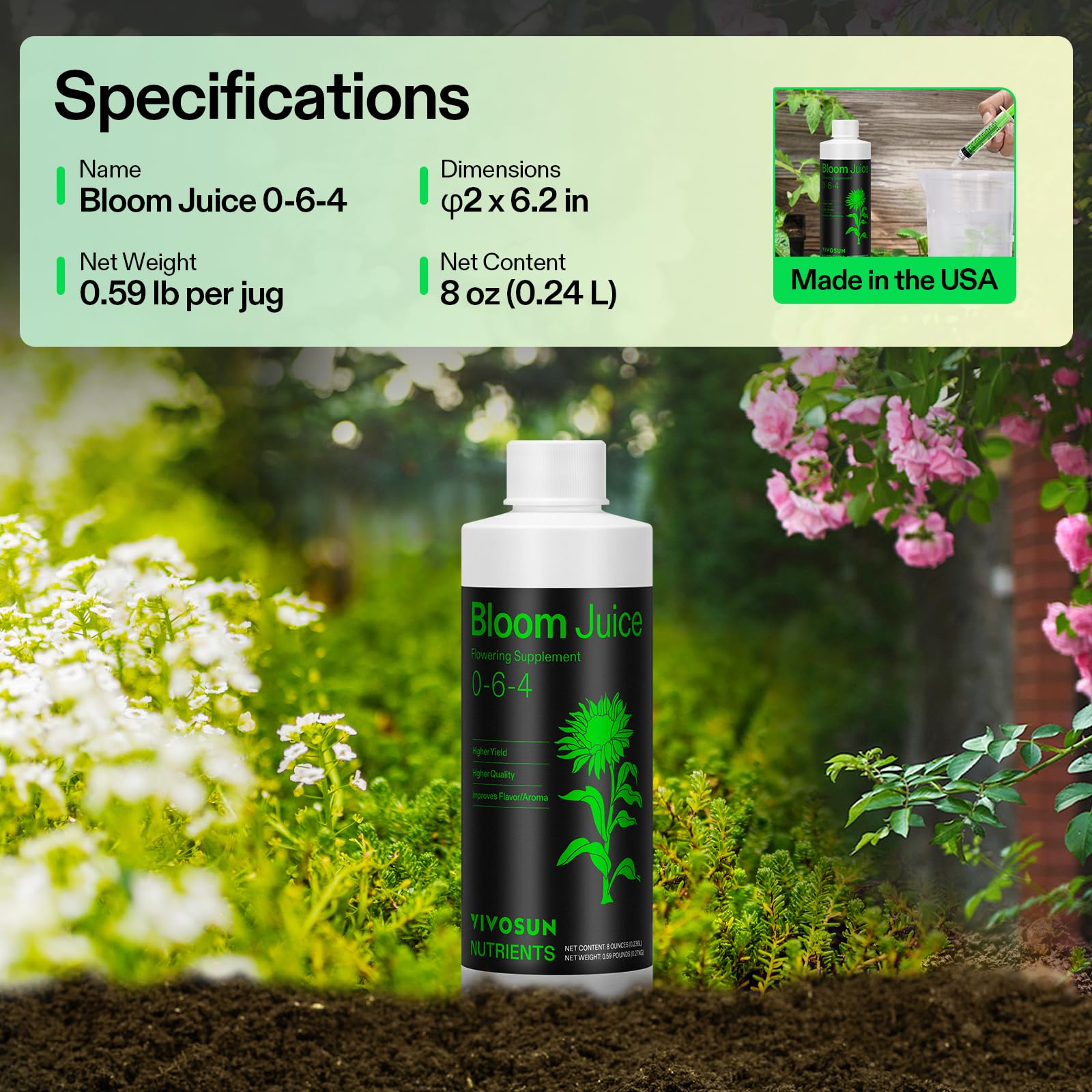 VIVOSUN Bloom Juice hydroponics setup shows thriving roots.